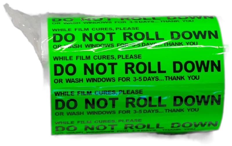 Glacier Do Not Roll Down curing-reminder stickers, Green