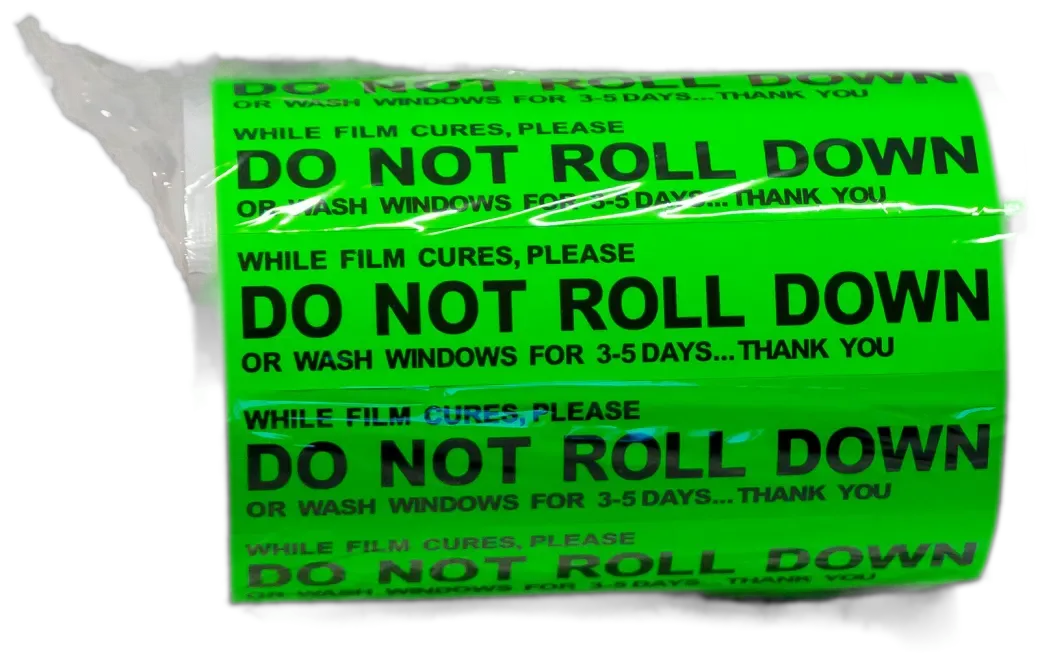 Glacier Do Not Roll Down curing-reminder stickers, Green